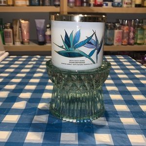 Bath & Body Works Green Glass 3-Wick Candle Holder